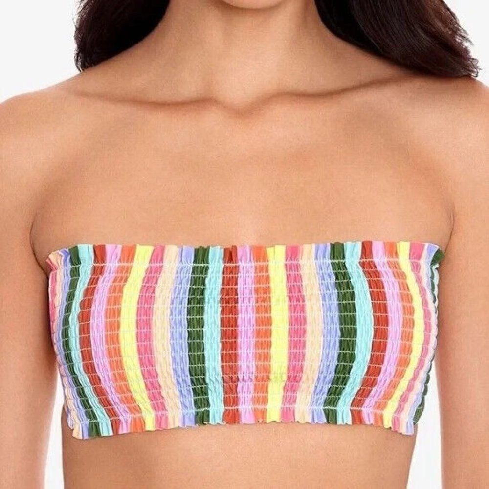 Salt Cove Cabana Smocked Bandeau Bikini Multicolor Striped Medium NWT